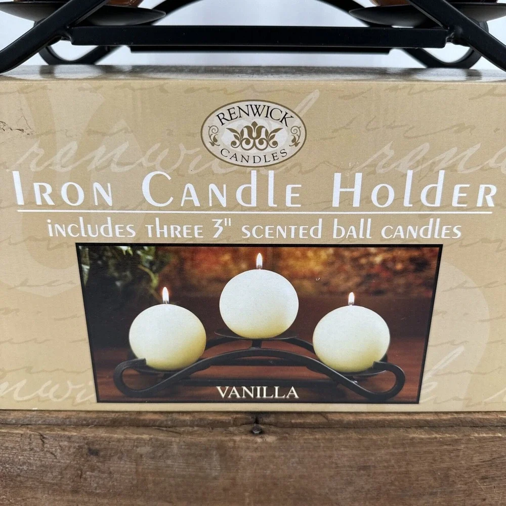 Iron‎ Candle Holder Renwick Candles w/3 Vanilla Scented Ball Candles 11